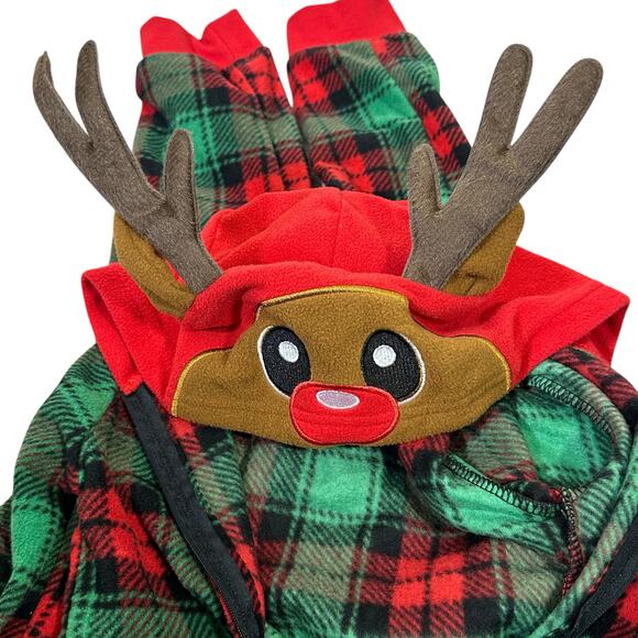 NWT PJ’s & Presents Pajama Onesie Toddler 2T Plaid Reindeer Hood Fleece Holiday - Picture 6 of 6